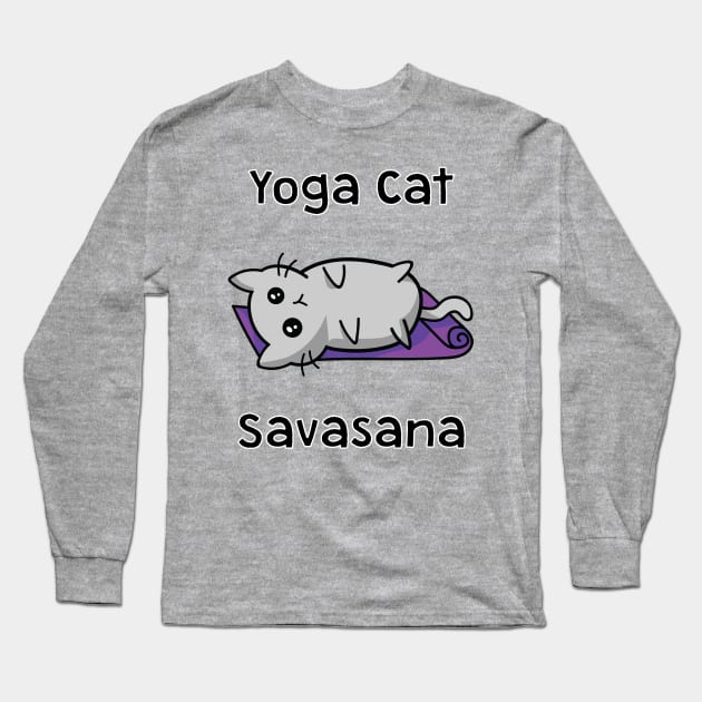 Yoga Cat Savasana Long Sleeve T-Shirt by And89Design